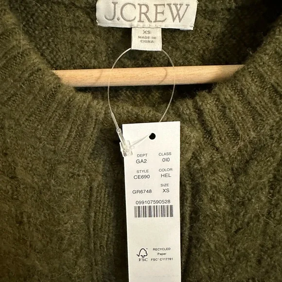 JCrew oversized wool-blend cardigan. New with tags. Size XS. Green. - Picture 3 of 5